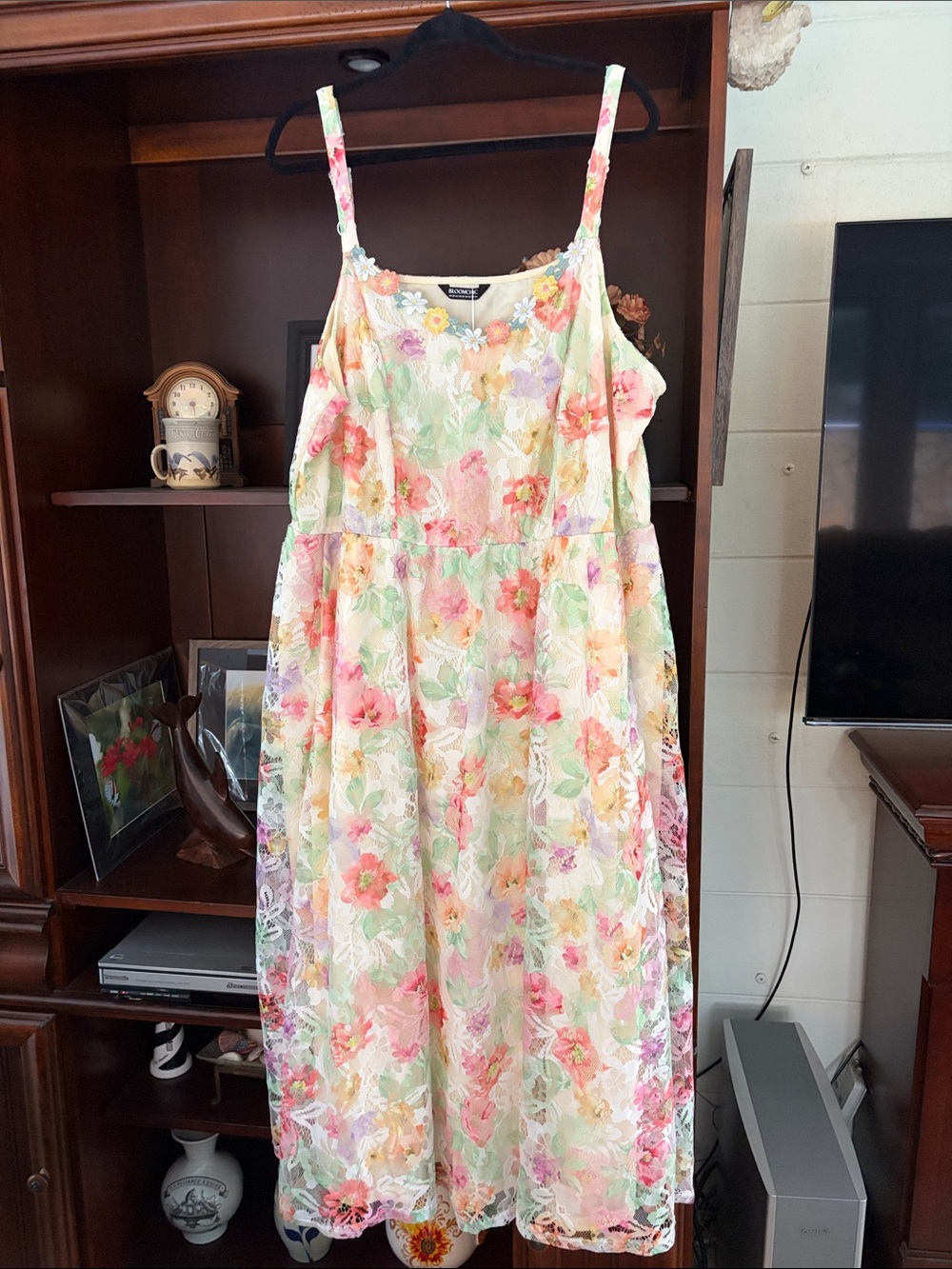 BloomChic Floral Midi Dress in Pink, Peach, Green, Yellow